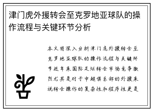 津门虎外援转会至克罗地亚球队的操作流程与关键环节分析